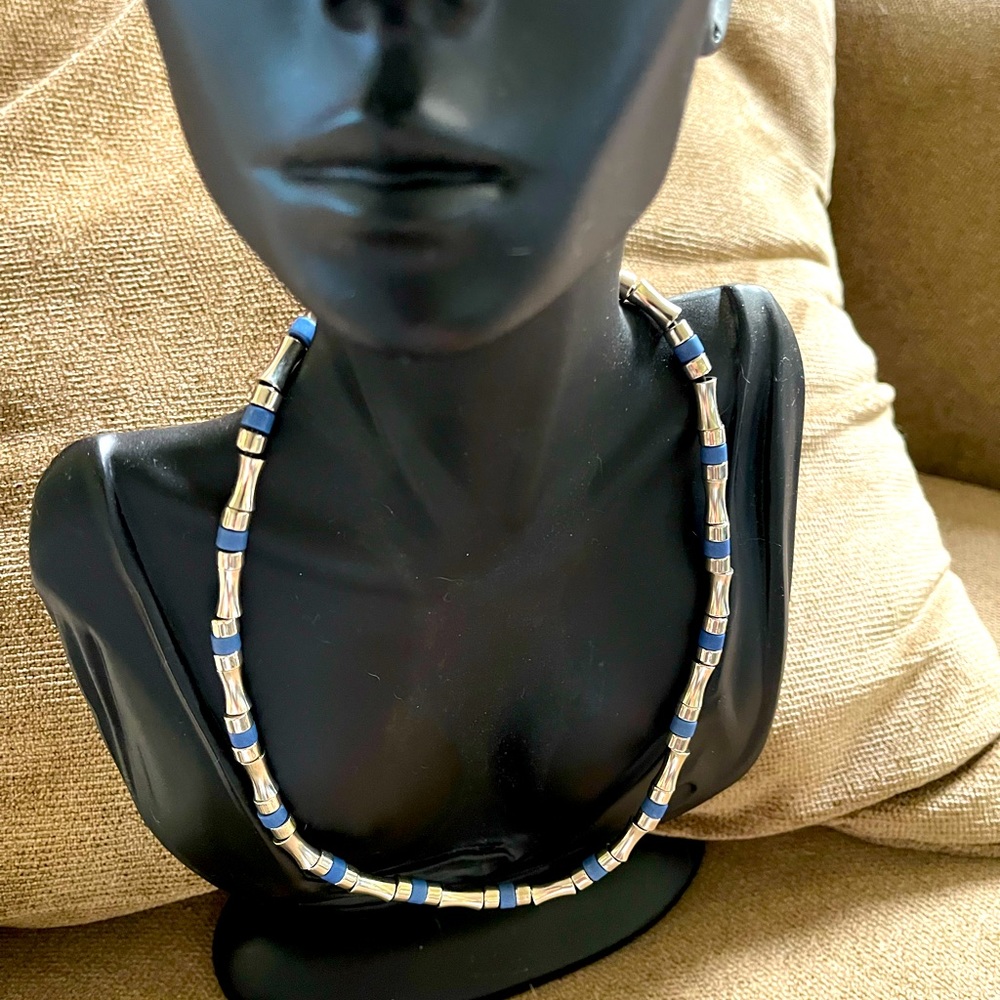 Necklace blue and silver 16 inch